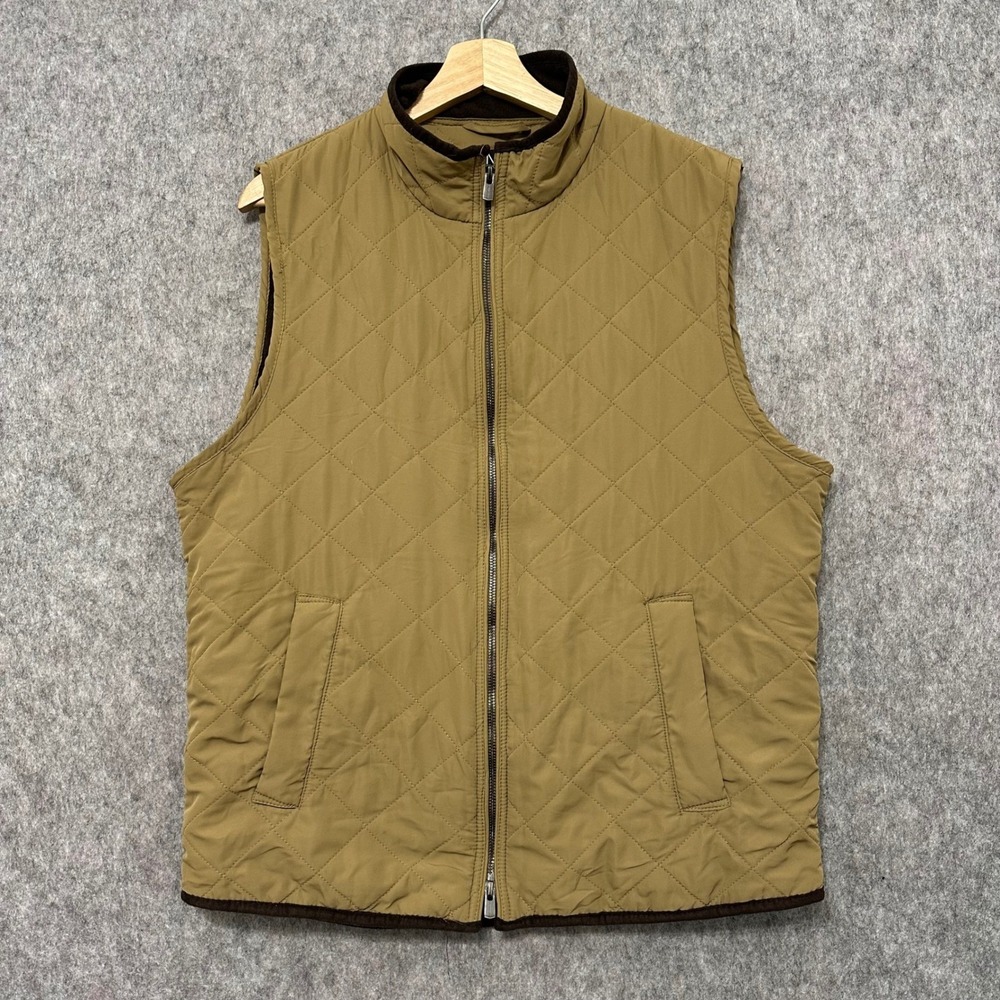 Magaschoni Mens Quilted Puffer Vest Tan Brown‎ Collar Full Zip L